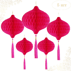Бумажное украшение Шары-соты с кисточкой НАБОР 5 шт, малиновый